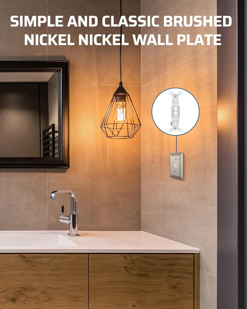 DEWENWILS Single Toggle Wall Plates, Brushed Nickel Metal Light Switch Cover Plates, 4.92" x 3.14" Outlet Wall Plates, Switch Plate Covers for Home Decor, 2 Pack - Image 2